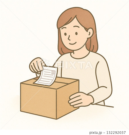 就労支援　職業訓練　箱に伝票を貼っている様子 132292037