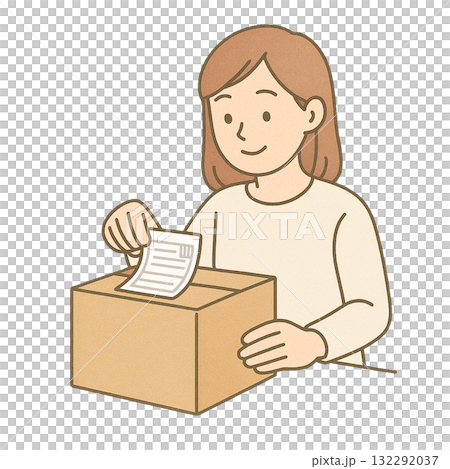 就労支援　職業訓練　箱に伝票を貼っている様子 132292037