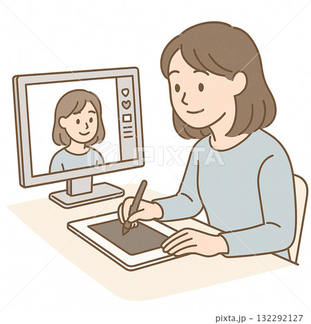 就労支援　職業訓練　パソコンでアニメの人物制作をしている様子 132292127