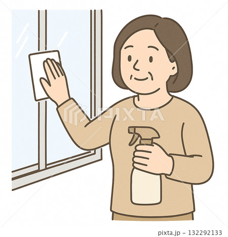 就労支援 職業訓練 窓を拭いて清掃をしている様子 就労支援 職業訓練 窓を拭いて清掃をしている様子 132292133