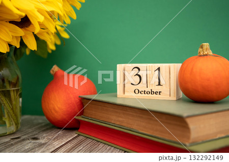 Autumn composition with pumpkins. Autumn is the harvest season. 132292149