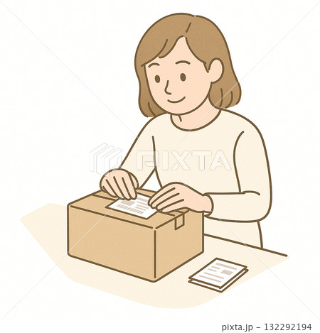 就労支援 職業訓練 箱にシール貼りをしている様子 就労支援 職業訓練 箱にシール貼りをしている様子 132292194