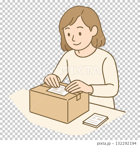 就労支援 職業訓練 箱にシール貼りをしている様子 就労支援 職業訓練 箱にシール貼りをしている様子 132292194