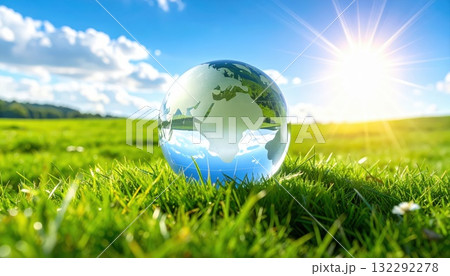 《AI画像》草原に置いたガラスの地球儀 《AI画像》草原に置いたガラスの地球儀 132292278