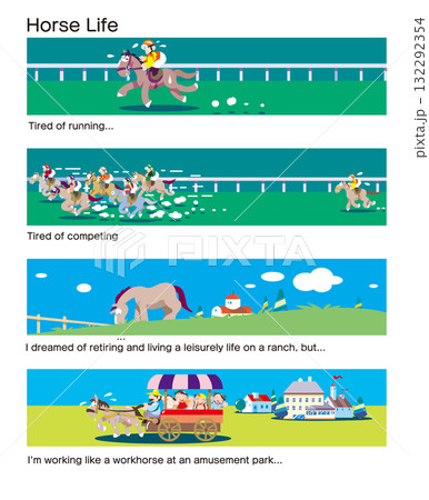 4コマ漫画,午年,馬のイラストストーリー,コミック 132292354