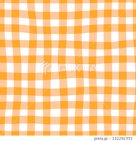 Naive Seamless checkered pattern in vibrant orange colors. Creative doodle trendy background design for kids. Abstract gingham plaid. Naive Seamless checkered pattern in vibrant orange colors. Creative doodle trendy background design for kids. Abstract gingham plaid. 132292355