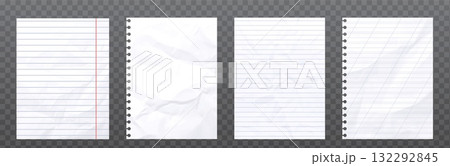 Crumpled notebook sheets set on transparent Crumpled notebook sheets set on transparent 132292845