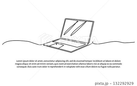 One line of laptops. Abstract minimal continuous line isolated on white background. 132292929