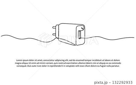One line of charging adapter. Abstract minimal continuous line isolated on white background. 132292933