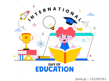 International Day of Education Vector Illustration on January 24, Featuring Students, Books, and Learning Tools in a Flat Style Cartoon Background 132293161