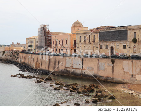 Syracuse, Sicily, Italy - September 24, 2025: Beautiful view of promenade Ortygia by Ionian Sea. Syracuse, Sicily, Italy - September 24, 2025: Beautiful view of promenade Ortygia by Ionian Sea. 132293178