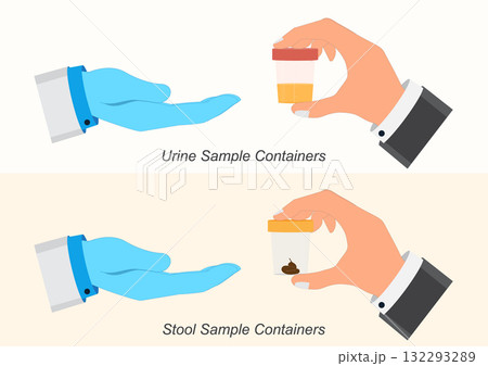 Vector illustration of a sick patient handing stool and urine sample. Vector illustration of a sick patient handing stool and urine sample. 132293289