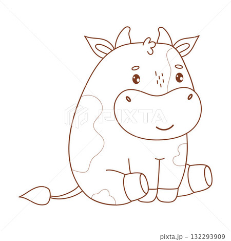 Outline Cute Little Bull. Adorable Sitting Kawaii Animal. Line drawing, coloring book. Vector illustration. Kids collection. Not AI Outline Cute Little Bull. Adorable Sitting Kawaii Animal. Line drawing, coloring book. Vector illustration. Kids collection. Not AI 132293909
