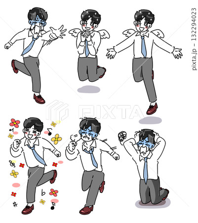 喜怒哀楽、若手会社員のベクター全身セットイラスト 132294023