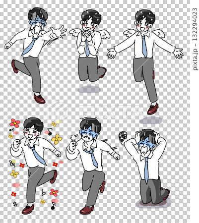 喜怒哀楽、若手会社員のベクター全身セットイラスト 132294023