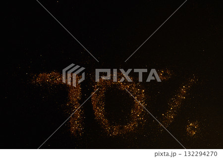 70 percent sign made of gold glitter on black 70 percent sign made of gold glitter on black 132294270