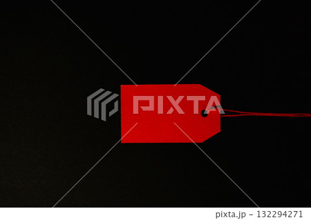 Red sale tag on black background, wide banner 132294271