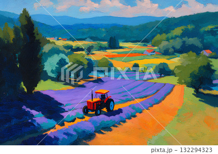 油彩タッチのラベンダー畑のテクスチャー/lavender field texture 油彩タッチのラベンダー畑のテクスチャー/lavender field texture 132294323