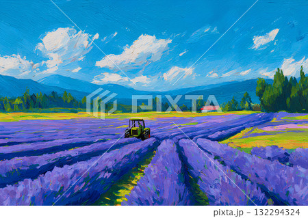 油彩タッチのラベンダー畑のテクスチャー/lavender field texture 油彩タッチのラベンダー畑のテクスチャー/lavender field texture 132294324