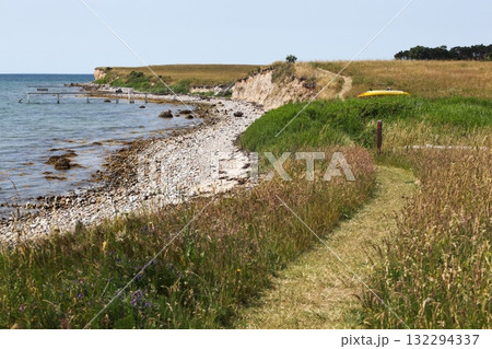 Landscape on the island of Tuno in Denmark with a coastal hiking trail 132294337