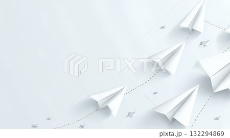 白バックに折り紙で作った紙飛行機 132294869