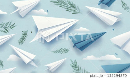 水色の空を飛ぶ紙飛行機 水色の空を飛ぶ紙飛行機 132294870