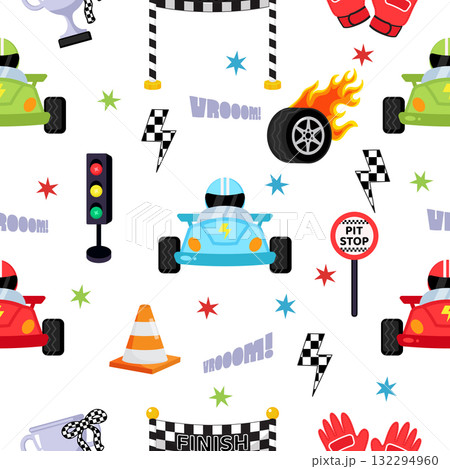 Cute children racing car theme seamless pattern Cute children racing car theme seamless pattern 132294960