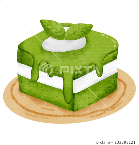 Matcha Cream Cake Slice with White Frosting 132295121