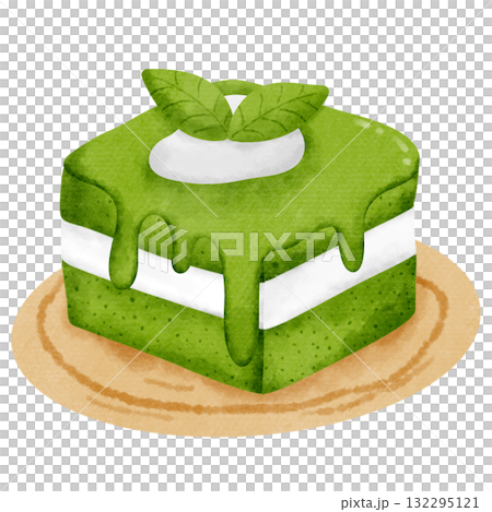 Matcha Cream Cake Slice with White Frosting Matcha Cream Cake Slice with White Frosting 132295121