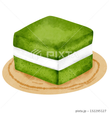 Green Tea Cream Cake Slice 132295127