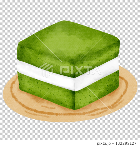 Green Tea Cream Cake Slice 132295127