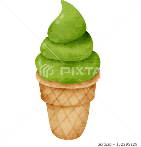 Matcha Ice Cream in Waffle Cone 132295129