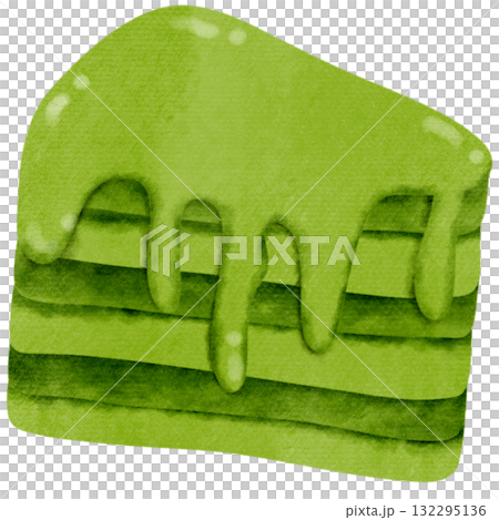 Matcha Crepe Cake Illustration Green Tea Dessert Watercolor Clipart Japanese Sweet Food Art 132295136