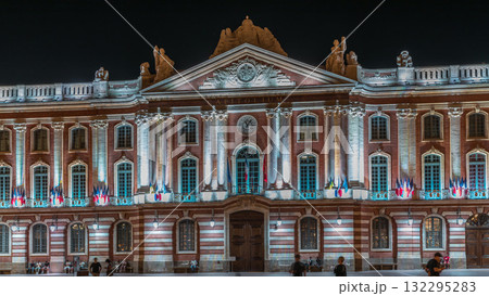 The Capitole de Toulouse night timelapse hyperlapse showcases the historic city hall. France The Capitole de Toulouse night timelapse hyperlapse showcases the historic city hall. France 132295283