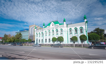 Beautiful 18th century building in the center of Uralsk timelapse hyperlapse. Western Kazakhstan. 132295291