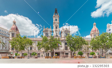 Valencia City Hall or Ajuntament de Valencia timelapse hyperlapse in Plaza de Ayuntamiento. Spain Valencia City Hall or Ajuntament de Valencia timelapse hyperlapse in Plaza de Ayuntamiento. Spain 132295303