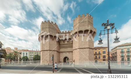 Serrans Towers or Torres de Serranos timelapse hyperlapse in Valencia, Spain. 132295311