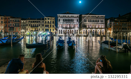 The magnificent Palazzo Balbi overlooking the Grand Canal in Venice night timelapse. 132295331