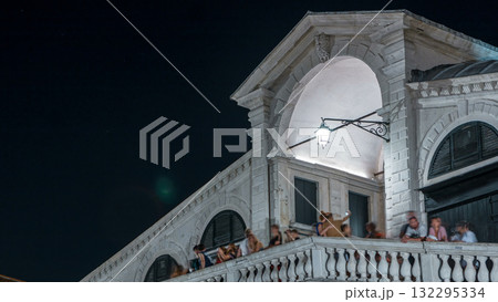 Rialto Bridge or Ponte di Rialto over Grand Canal timelapse at night in Venice, Italy. Rialto Bridge or Ponte di Rialto over Grand Canal timelapse at night in Venice, Italy. 132295334
