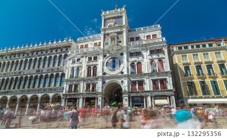 St Mark's Clock tower timelapse hyperlapse on Piazza San Marco, facade, Venice, Italy. St Mark's Clock tower timelapse hyperlapse on Piazza San Marco, facade, Venice, Italy. 132295356