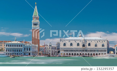 Campanile di San Marco and Palazzo Ducale, from San Giorgio Maggiore timelapse hyperlapse, Venice, Italy. Campanile di San Marco and Palazzo Ducale, from San Giorgio Maggiore timelapse hyperlapse, Venice, Italy. 132295357
