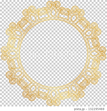 ヨーロッパ風の美しい飾りとゴールドグラデーションのサークルフレーム 132295469