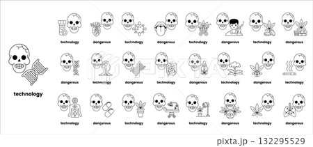 Set of illustrations in the concept of skulls and things in line art style 132295529