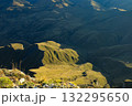 Caucasian mountains summer landscape. meadow with green grass on top of the hillside near the peak of mountain range  132295650