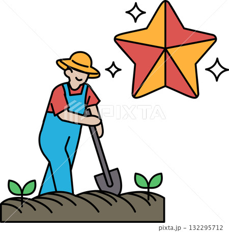 A man is digging in the dirt with a shovel 132295712