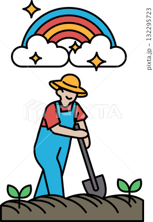 A man is digging a hole in the ground with a shovel 132295723