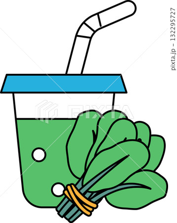 A cup with a straw in it and a bunch of leaves next to it A cup with a straw in it and a bunch of leaves next to it 132295727