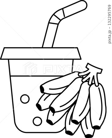 A cup of juice with a straw and bananas on top 132295769