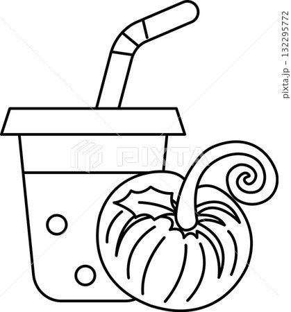 A cup of juice is next to a pumpkin A cup of juice is next to a pumpkin 132295772