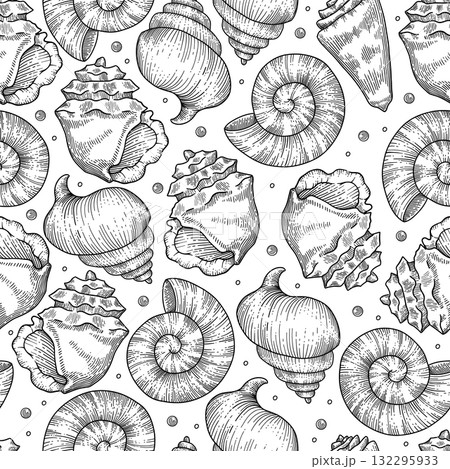 Toile de jouy seashell pattern. Colorful seamless shells and coral pattern. Perfect for greetings, invitations, manufacture wrapping paper, textile and web design. Vector ocean pattern Toile de jouy seashell pattern. Colorful seamless shells and coral pattern. Perfect for greetings, invitations, manufacture wrapping paper, textile and web design. Vector ocean pattern 132295933